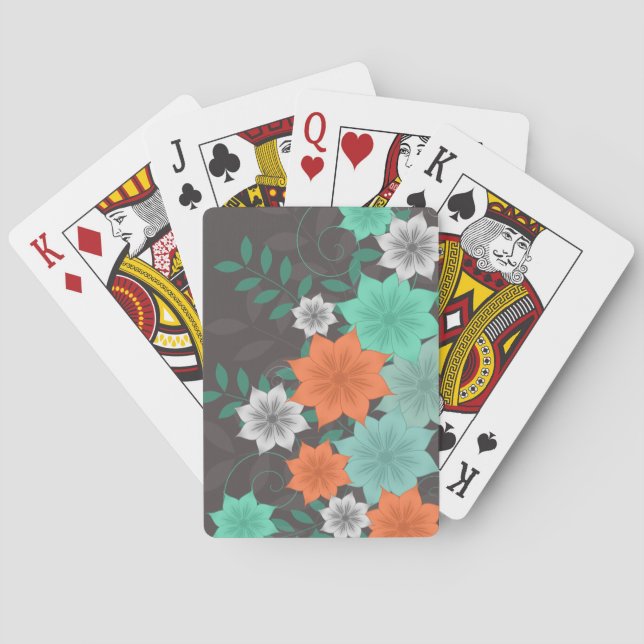 Baraja De Cartas Tarjetas de reproducción de diseño floral verde az (Reverso)