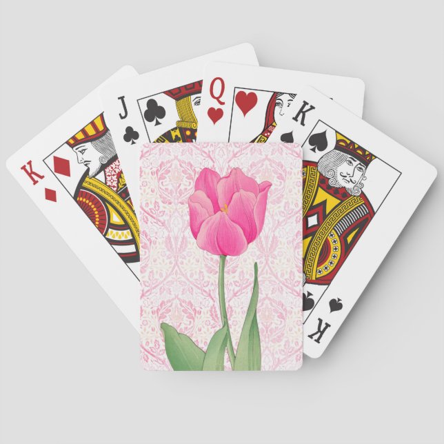 Baraja De Cartas Tarjetas de reproducción de flor de tulipano rosa  (Reverso)