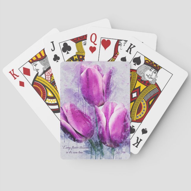 Baraja De Cartas Tarjetas de reproducción de tulipanes florales púr (Reverso)