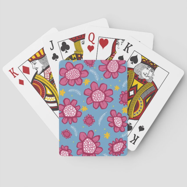 Baraja De Cartas Tarjetas de reproducción rosa con flores pop (Reverso)