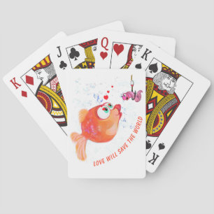 Baraja De Cartas Tarjetas divertidas con peces y gusanos felices