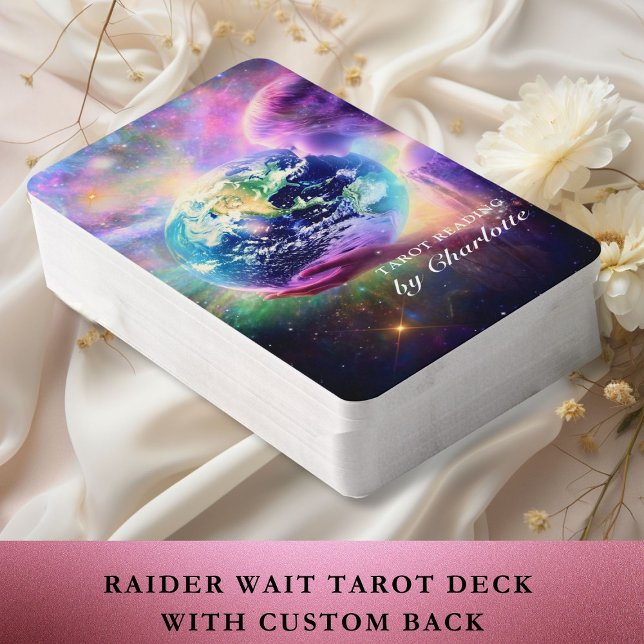 Baraja De Cartas Tarjetas Tarot personalizadas - Universo (Customer specific, Raider Waite Tarot Deck with your Name, text or Message. Woman, Universe.)