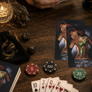 Baraja De Cartas Tatuaje de dragón de fantasía audaz en mujer