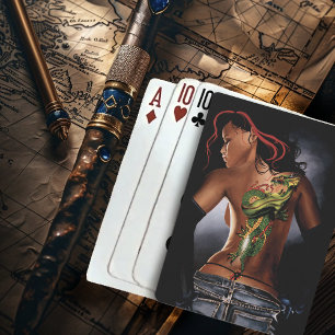 Baraja De Cartas Tatuaje de mujer dragón de fantasía en negrita