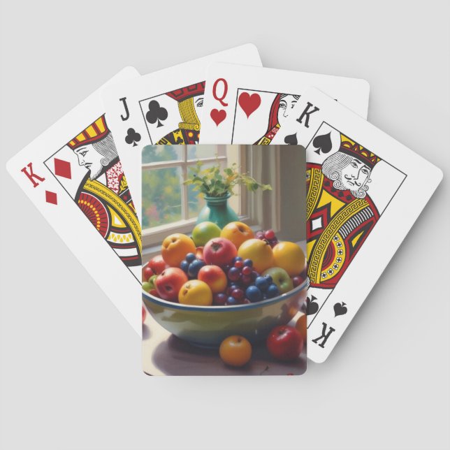 Baraja De Cartas Tazón de fruta en la mesa pintura al óleo clásico (Reverso)