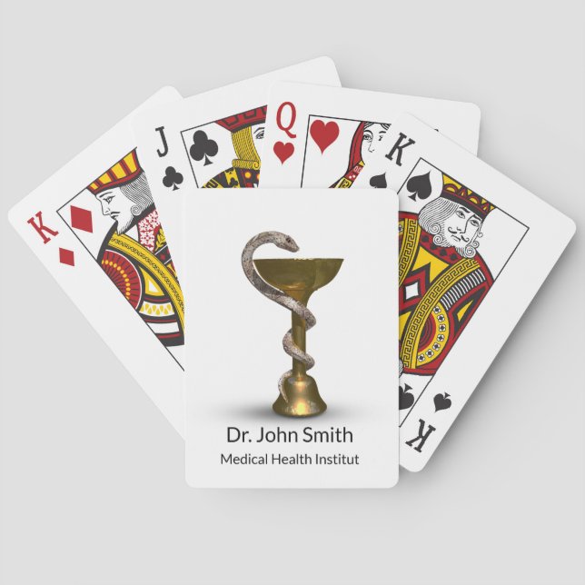 Baraja De Cartas Tazón de serpiente médica Hygieia Caduceus blanco  (Reverso)