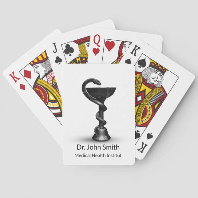 Baraja De Cartas Tazón de serpiente médica Hygieia Caduceus blanco  (Reverso)