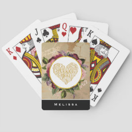 Baraja De Cartas Te amo el corazón dorado con marco floral