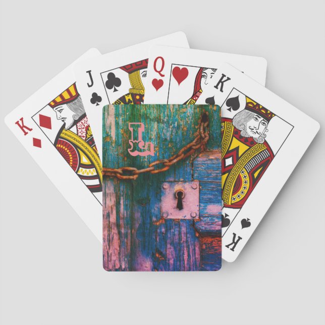 Baraja De Cartas Teclado de la puerta de madera rústica cadena de g (Reverso)