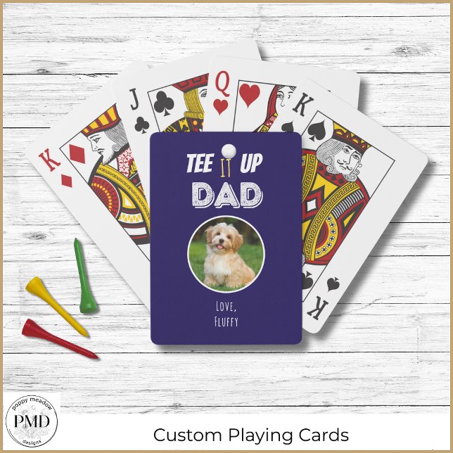 Baraja De Cartas Tee It Up Dad Personalizado Photo Fathers Day Navy (Custom Father's Day Pet Photo Tee It Up Dad Navy Playing Cards. Add your Photo, Pet's Name.)