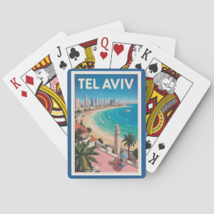 Baraja De Cartas Tel Aviv Israel Ilustración Arte de Viaje Vintage