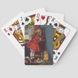 Baraja De Cartas Teléfono Antiguo de Niña en Navidad