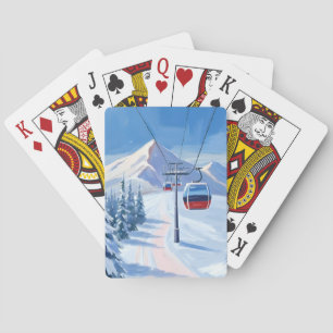 Baraja De Cartas Telesilla Góndola de Montaña Nevada Acuarela