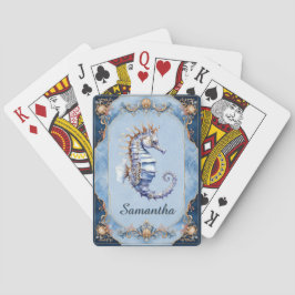 Baraja De Cartas Tema de playa de caballito de mar azul marfil noch