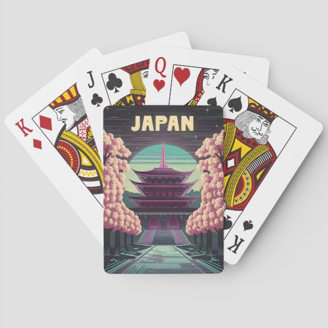 Baraja De Cartas Templo japonés Sakura de la ola de vaporolas LoFi (Reverso)