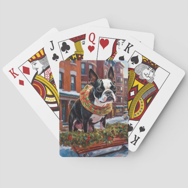 Baraja De Cartas Temporada festiva de los Navidades Boston Terrier (Reverso)