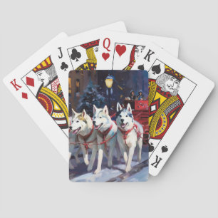 Baraja De Cartas Temporada festiva de los Navidades Husky siberiano