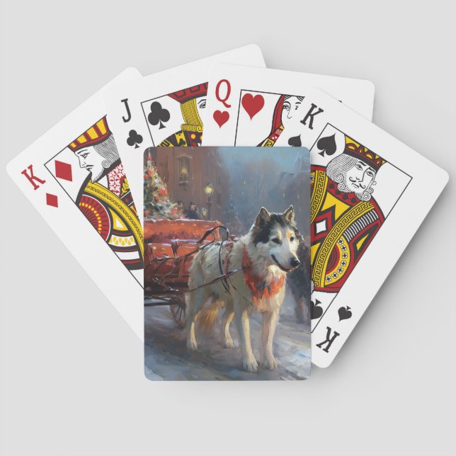 Baraja De Cartas Temporada festiva de los Navidades malamutes de Al (Reverso)