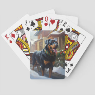Baraja De Cartas Temporada festiva de los Navidades Rottweiler