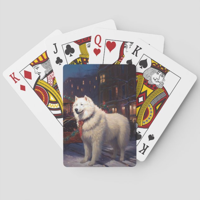 Baraja De Cartas Temporada festiva de los Navidades Samoyed (Reverso)