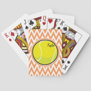 Baraja De Cartas Tenis; Naranja y Chevron Blanco