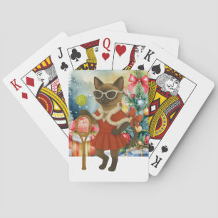 Baraja De Cartas Tenis Navideño temático para amantes de gatos siam