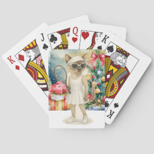 Baraja De Cartas Tenis Navideño temático para amantes de gatos siam