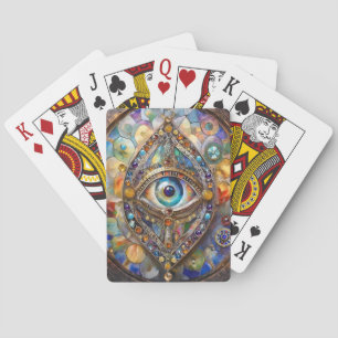 Baraja De Cartas Tercer Ojo en Vidrio Pintado y Bronce