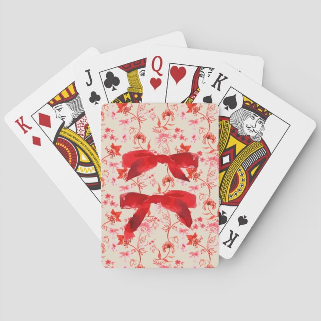 Baraja De Cartas Terciopelo Rojo Bow Chintz Carros De Juego (Reverso)