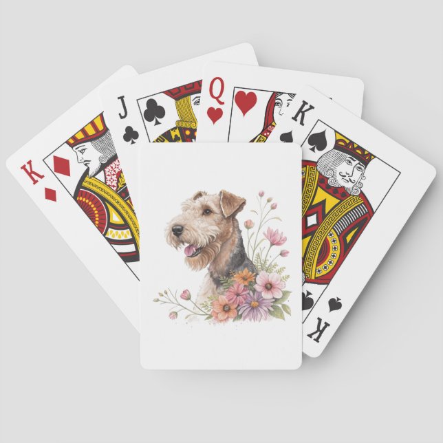 Baraja De Cartas Terrier Airedale con flores (Reverso)