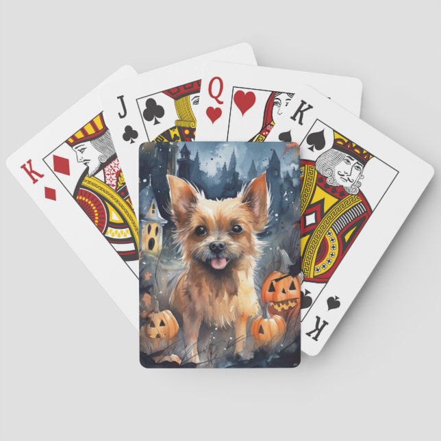 Baraja De Cartas Terrier australiano de Halloween con calabazas tem (Reverso)