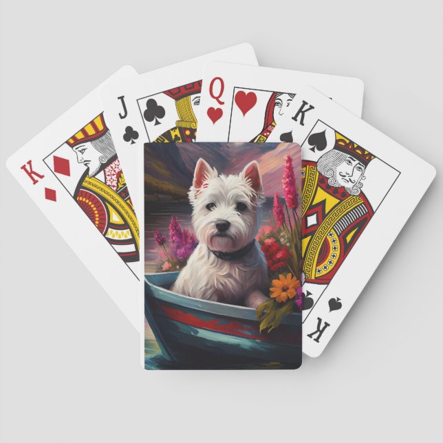Baraja De Cartas Terrier Blanco de West Highland en Barco (Reverso)