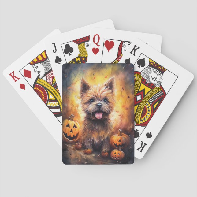 Baraja De Cartas Terrier de Cairn de Halloween con calabazas aterra (Reverso)