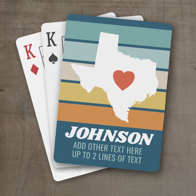 Baraja De Cartas Texas State Map Art - Reunión Boda de nombres pers (Personalized Playing Cards with a State Map, Movable Heart and Name)