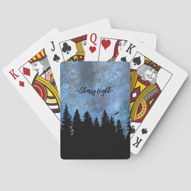 Baraja De Cartas Texto personalizado bosque de pinos noche (Reverso)