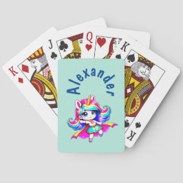 Baraja De Cartas Texto unicornio lindo súper chica verde marina