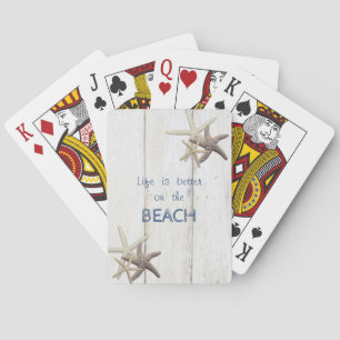 Baraja De Cartas Textura de Madera Adorable, Estrella de Mar, Playa