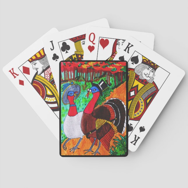 Baraja De Cartas THANKSGIVING DRESSED TURKEYS playing cards (Reverso)