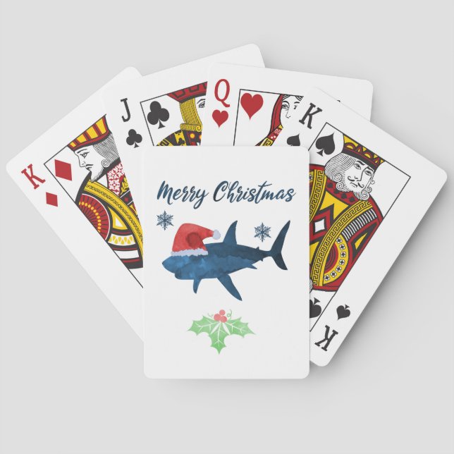 Baraja De Cartas Tiburón Navidad Santa (Reverso)