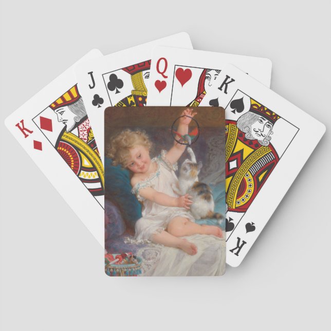 Baraja De Cartas Tiempo de juego: Chica jugando con su Mascota Kitt (Reverso)