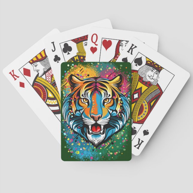 Baraja De Cartas Tiger Head Rainbow colors paint stains (Reverso)