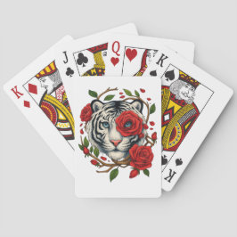 Baraja De Cartas Tigre blanco con rosas rojas - Floral de vida salv