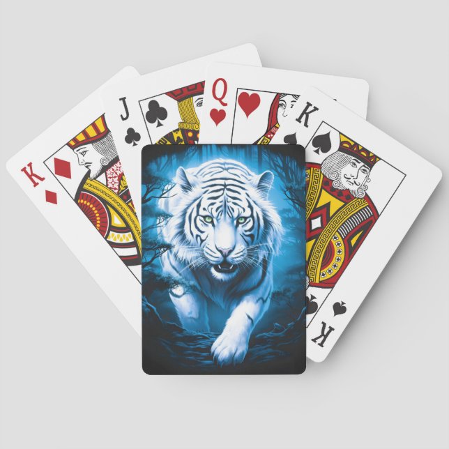 Baraja De Cartas Tigre blanco silvestre místico forestal (Reverso)