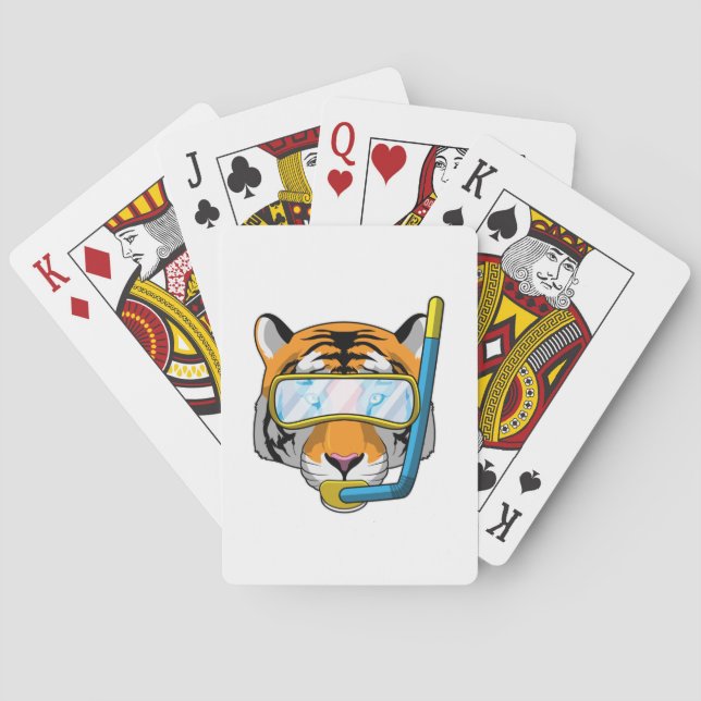 Baraja De Cartas Tigre como buzo con tubo de buceo (Reverso)
