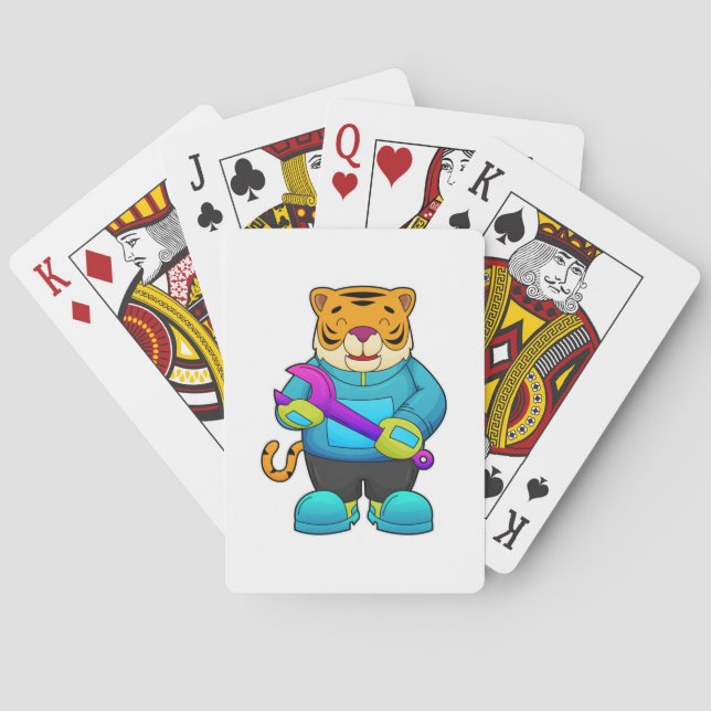 Baraja De Cartas Tigre como Mecánico con Llave Inglesa (Reverso)