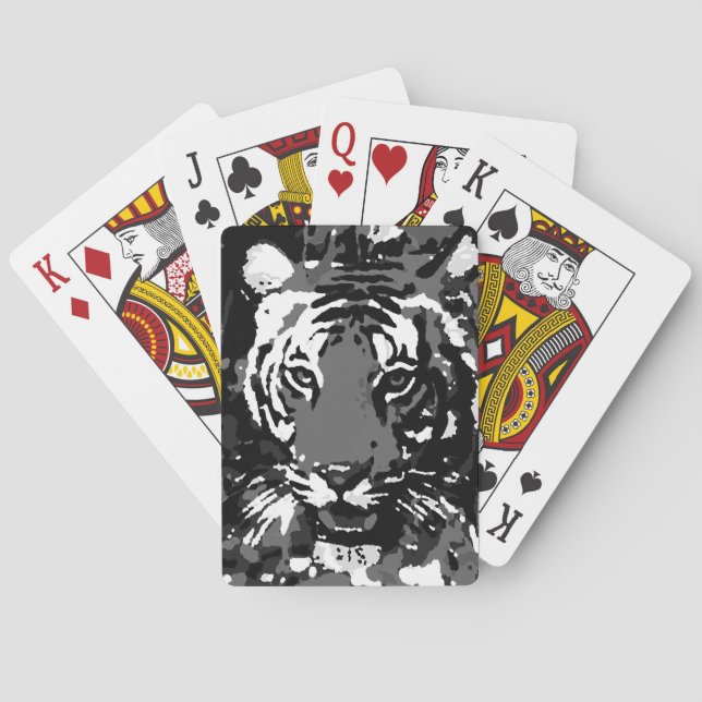 Baraja De Cartas Tigre de arte pop blanco negro (Reverso)