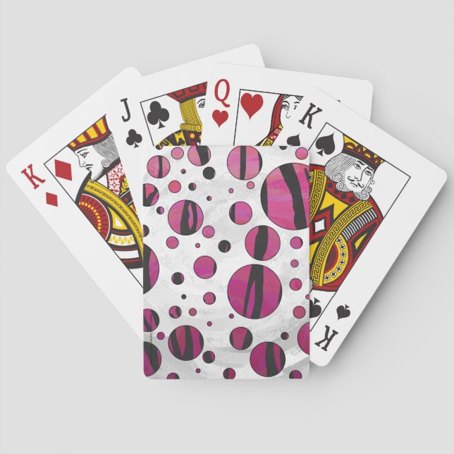 Baraja De Cartas Tigre de punto de polka rosa caliente y negro (Reverso)