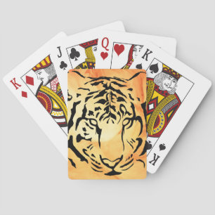 Baraja De Cartas Tigre negro a rayas en un Naranja feroz