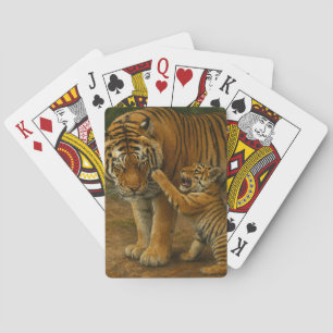 Baraja De Cartas Tigre tenso - padre y cachorro en bosque