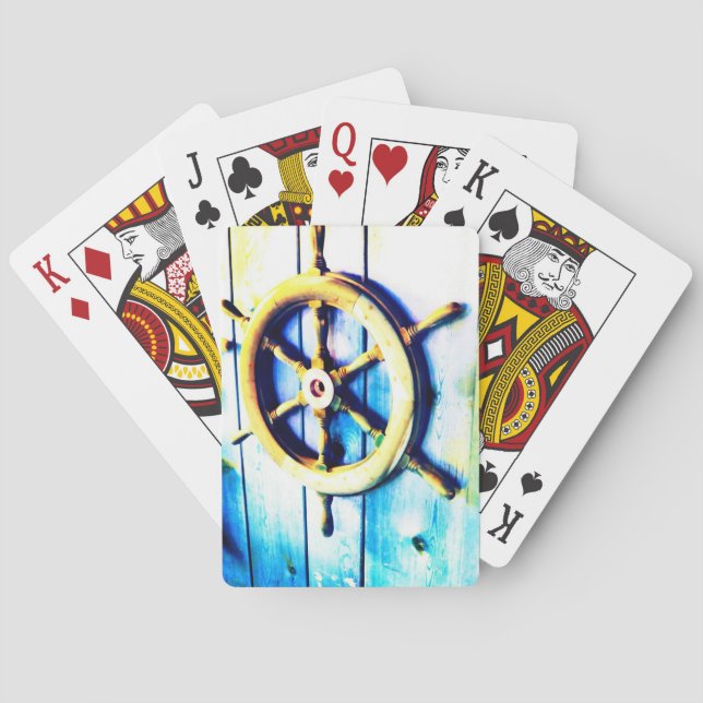 Baraja De Cartas Timón de barco golpeando madera náutica (Reverso)